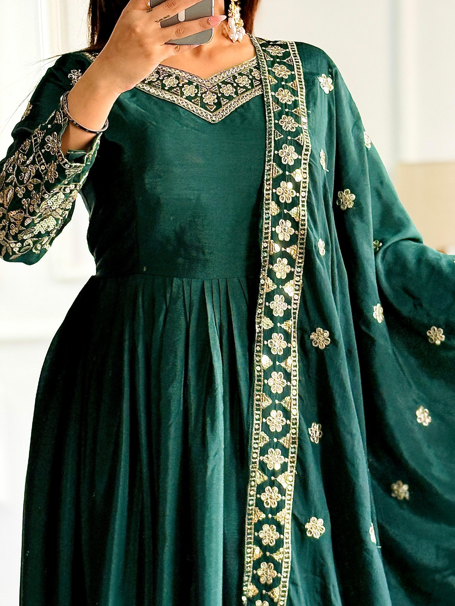 Green Salwar Kameez set anarkali Full Flair Indian Dress