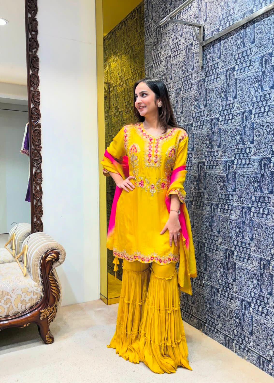 Yellow Sharara Suit Set Readymade Indian wedding dress salwar Kameez