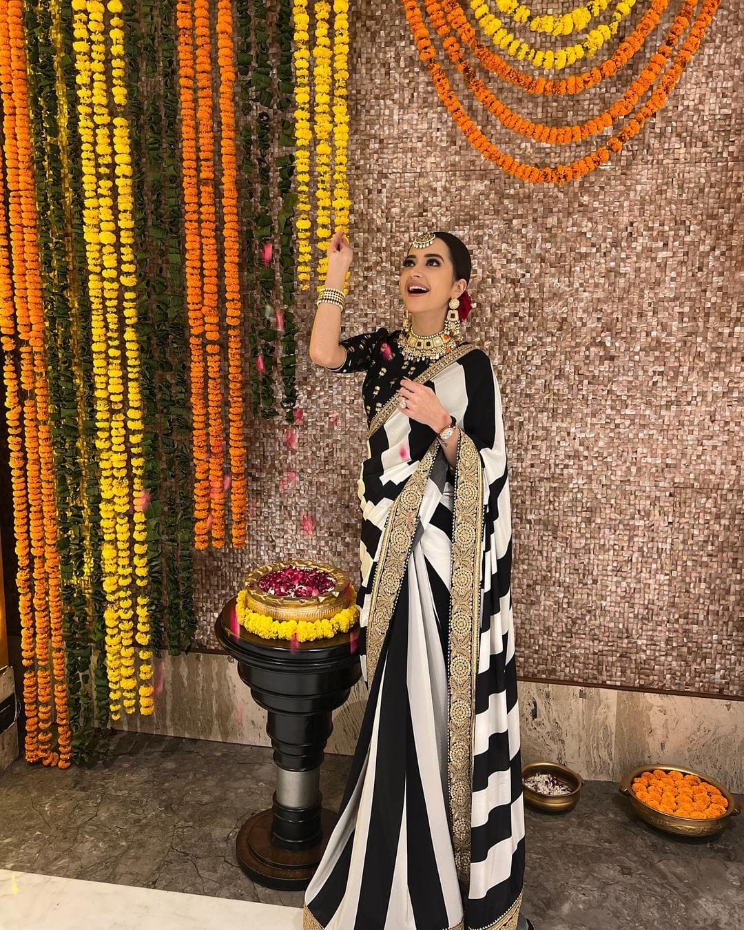 Black and white Ready To Wear indian wedding Designer saree with stitched blouse