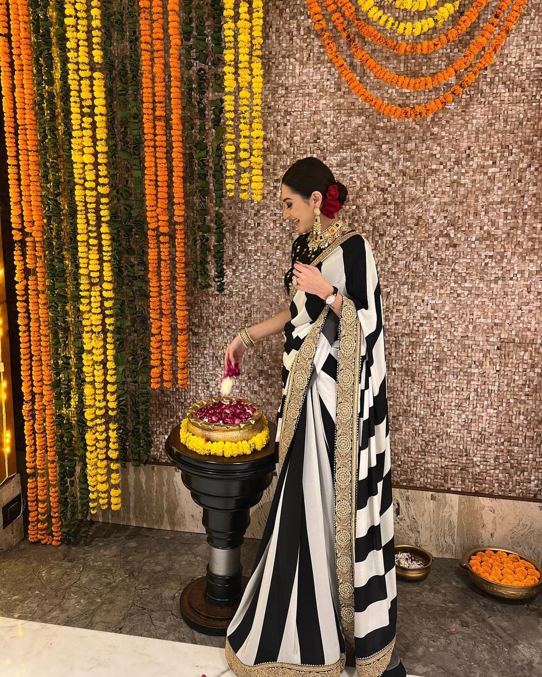 Black and white Ready To Wear indian wedding Designer saree with stitched blouse