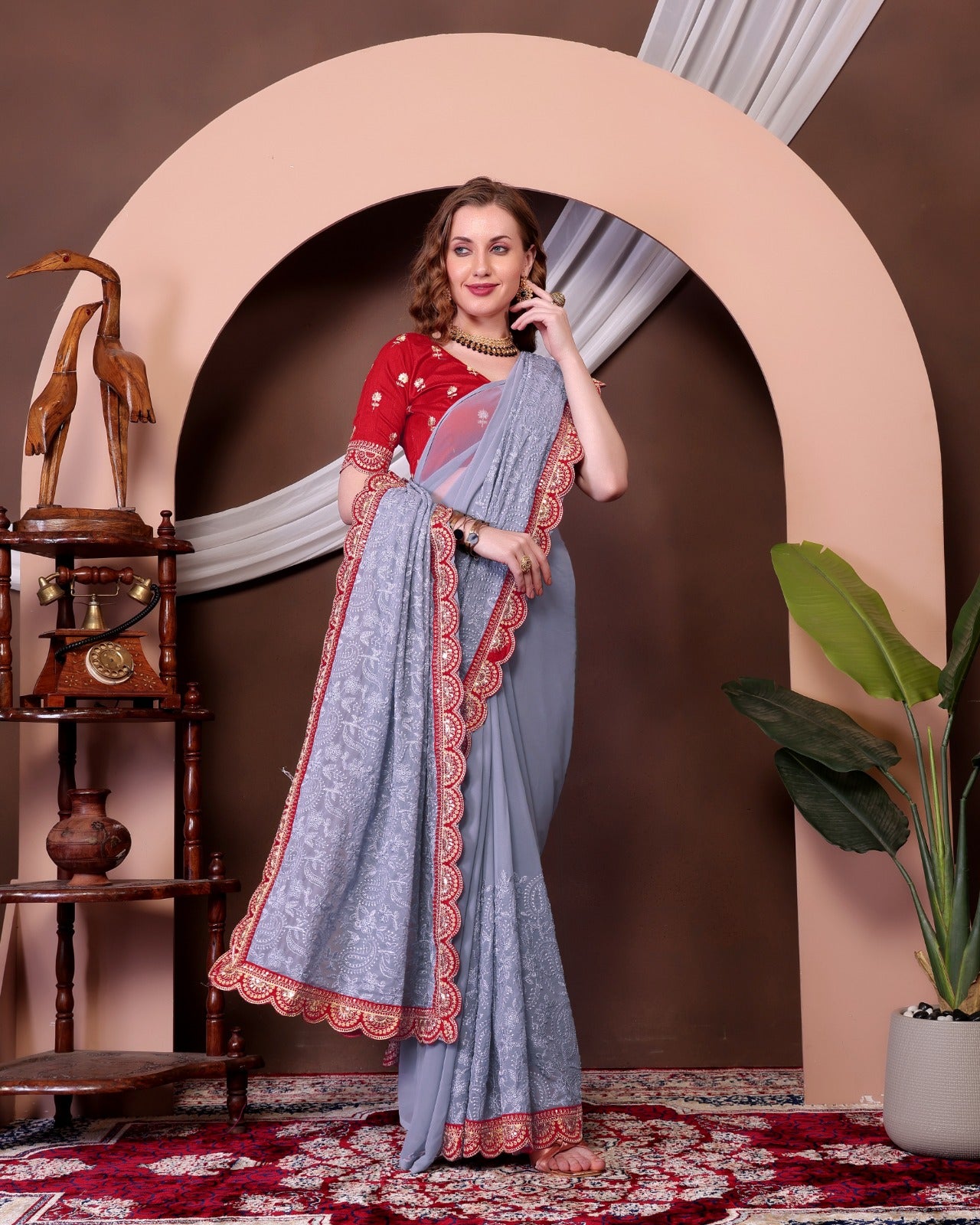 Wedding Readymade Designer Partywear sarees with stitched blouse Ready To Wear