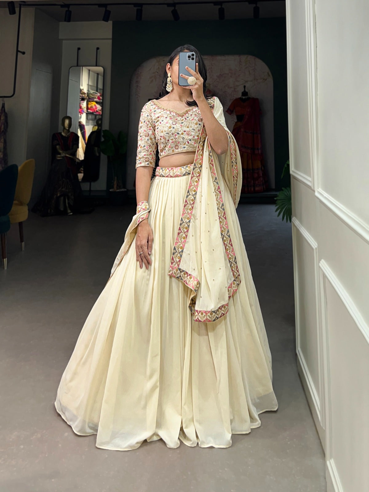 Off White Lehenga Choli for wedding ready to wear indian lehenga dress