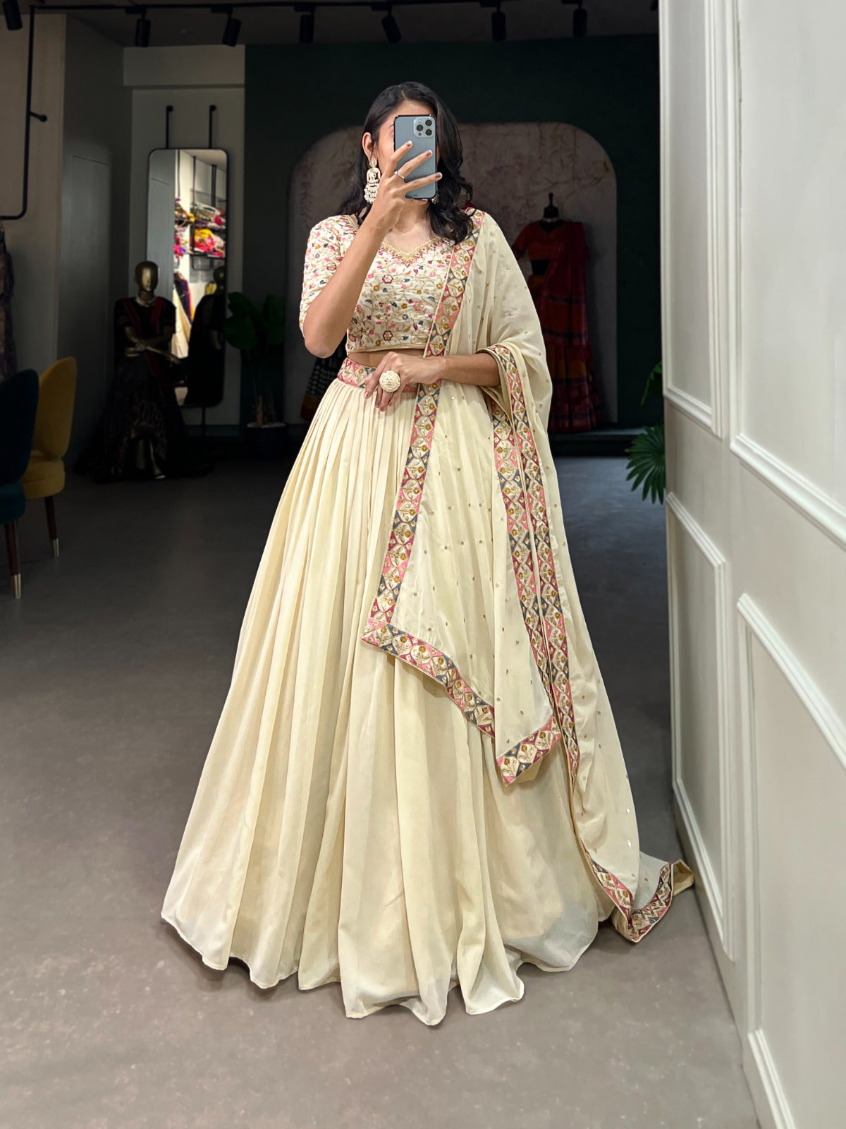 Off White Lehenga Choli for wedding ready to wear indian lehenga dress