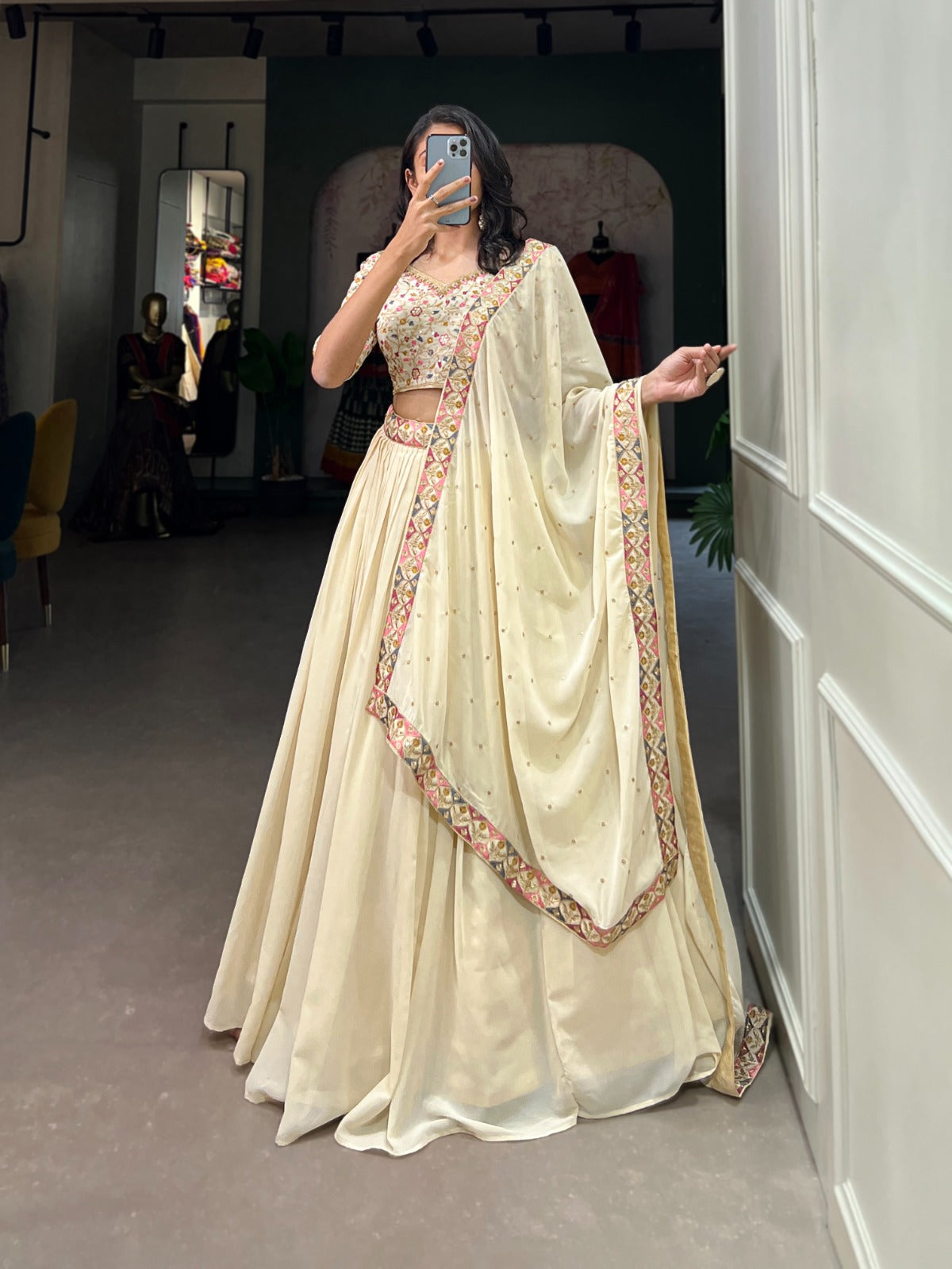 Off White Lehenga Choli for wedding ready to wear indian lehenga dress