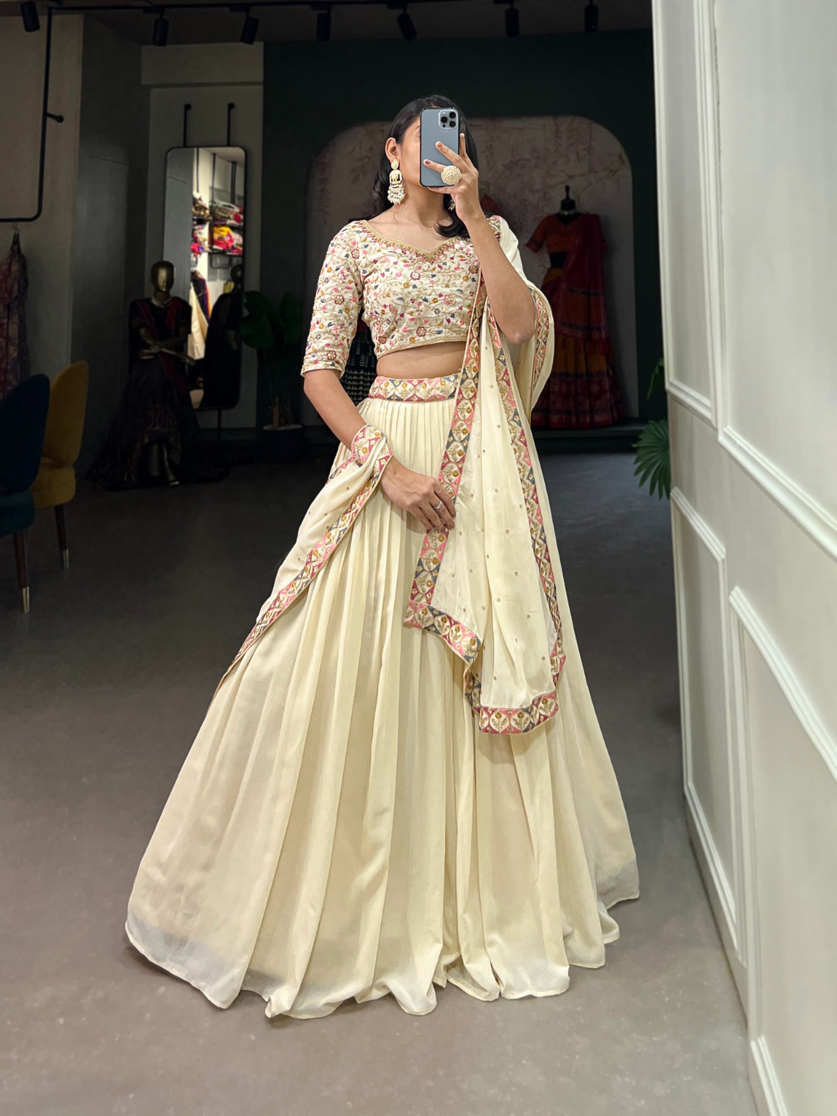 Off White Lehenga Choli for wedding ready to wear indian lehenga dress