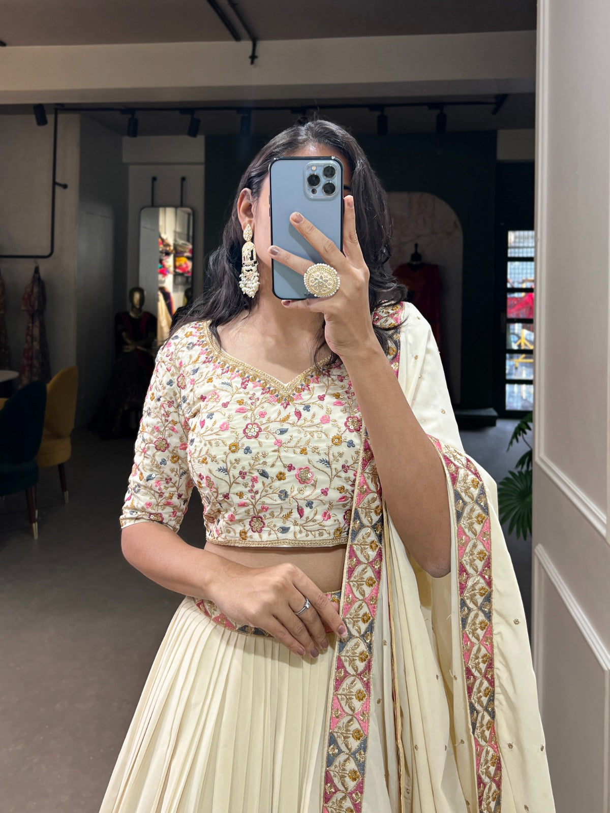 Off White Lehenga Choli for wedding ready to wear indian lehenga dress