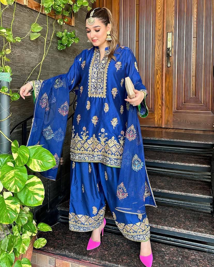 Blue Readymade Palazzo Suit Set stitched Indian dress salwar kameez