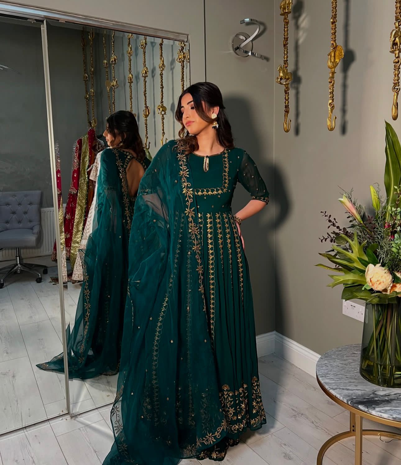 Green anarkali Full Flair Readymade Wedding Festival Pakistani salwar kameez Indian dress