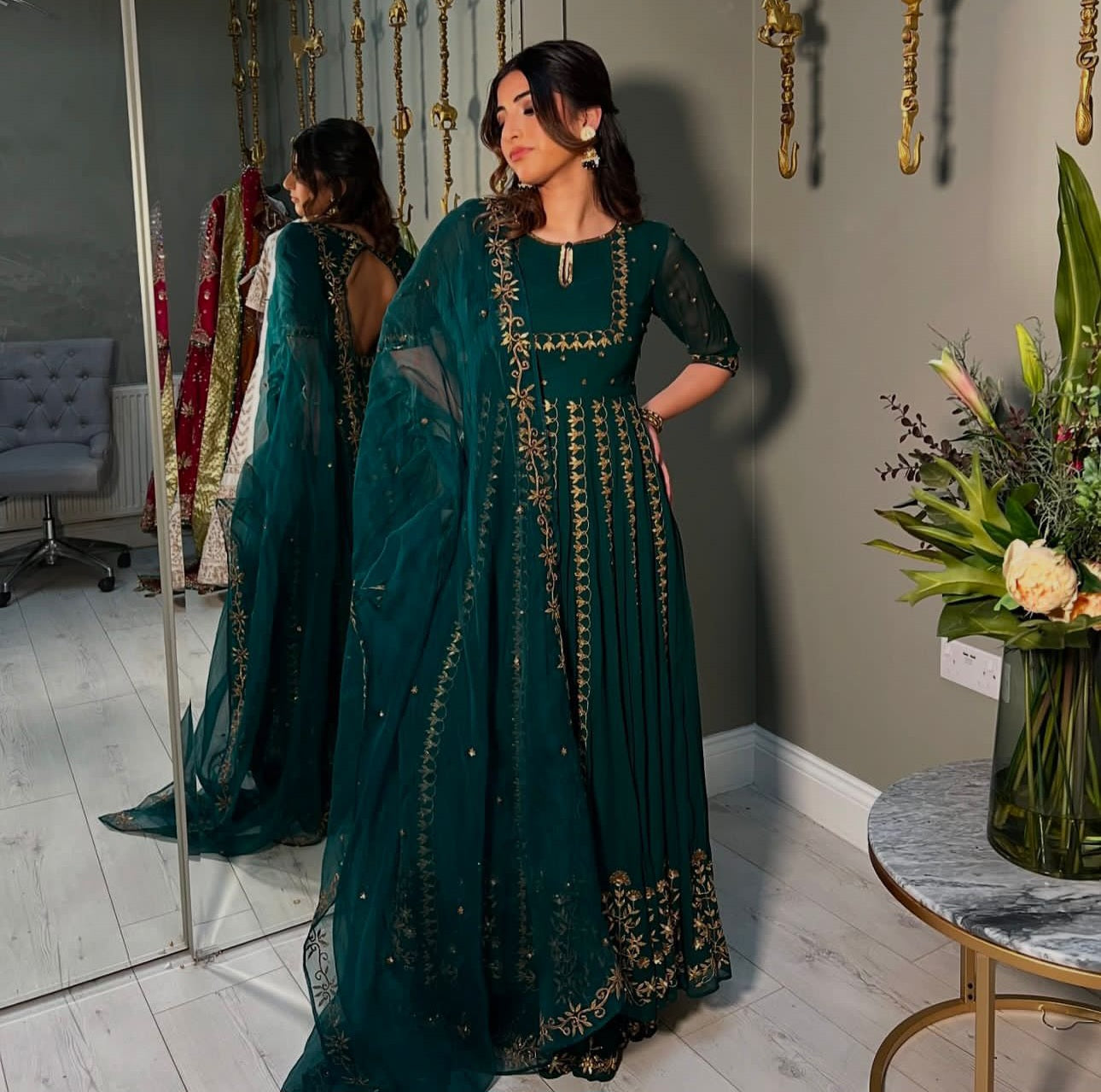Green anarkali Full Flair Readymade Wedding Festival Pakistani salwar kameez Indian dress