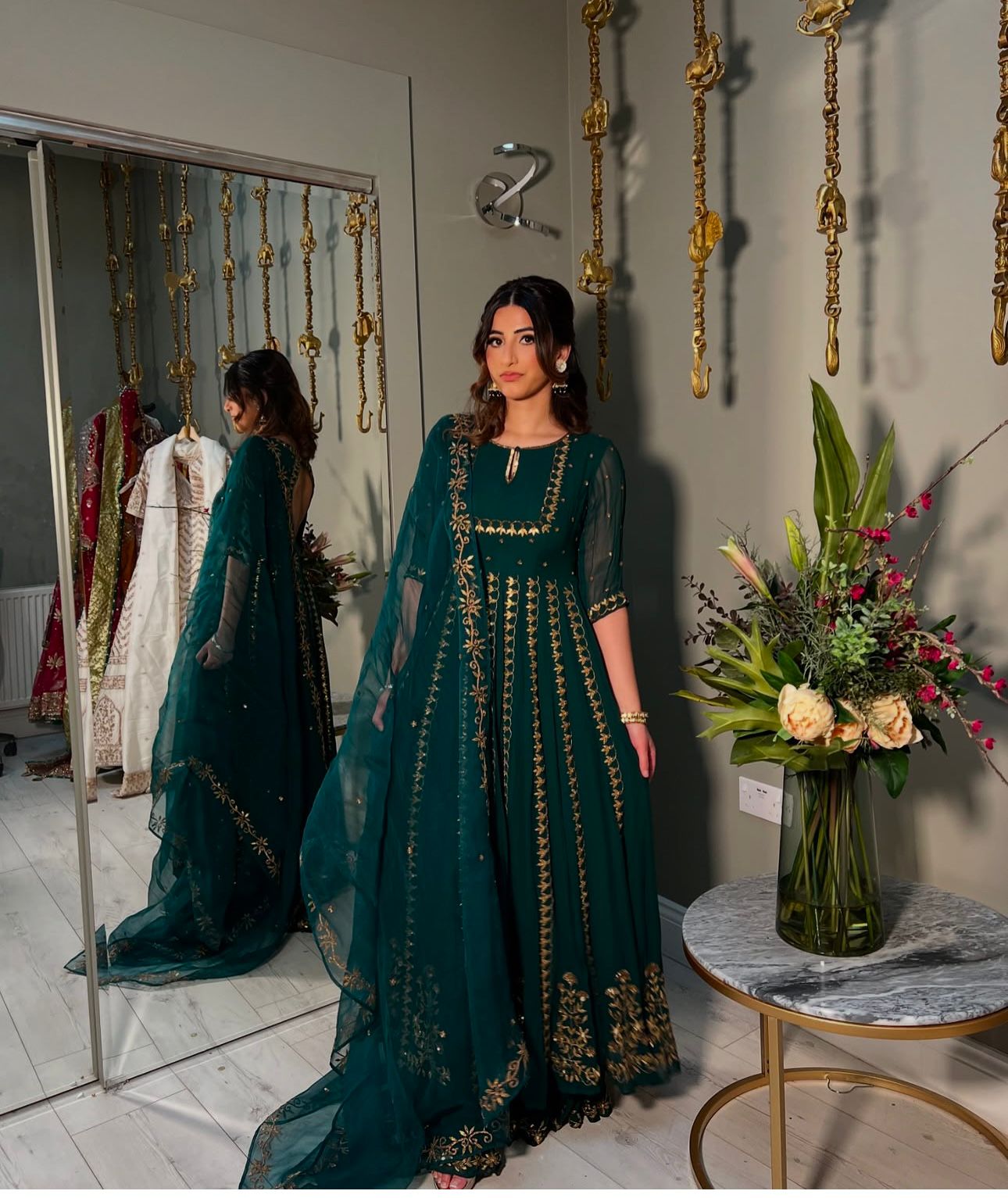 Green anarkali Full Flair Readymade Wedding Festival Pakistani salwar kameez Indian dress