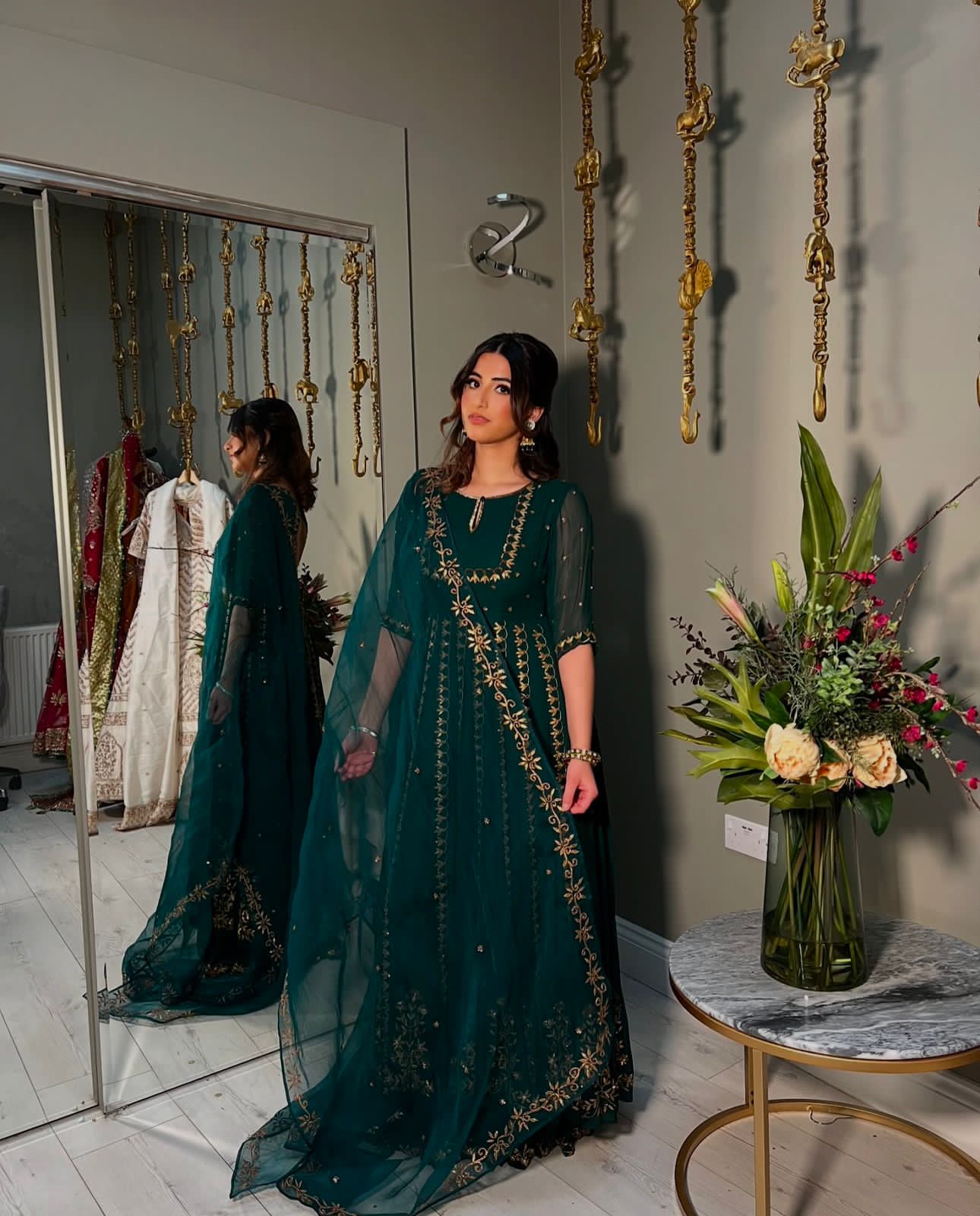 Green anarkali Full Flair Readymade Wedding Festival Pakistani salwar kameez Indian dress