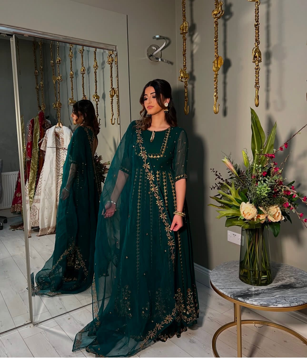 Green anarkali Full Flair Readymade Wedding Festival Pakistani salwar kameez Indian dress