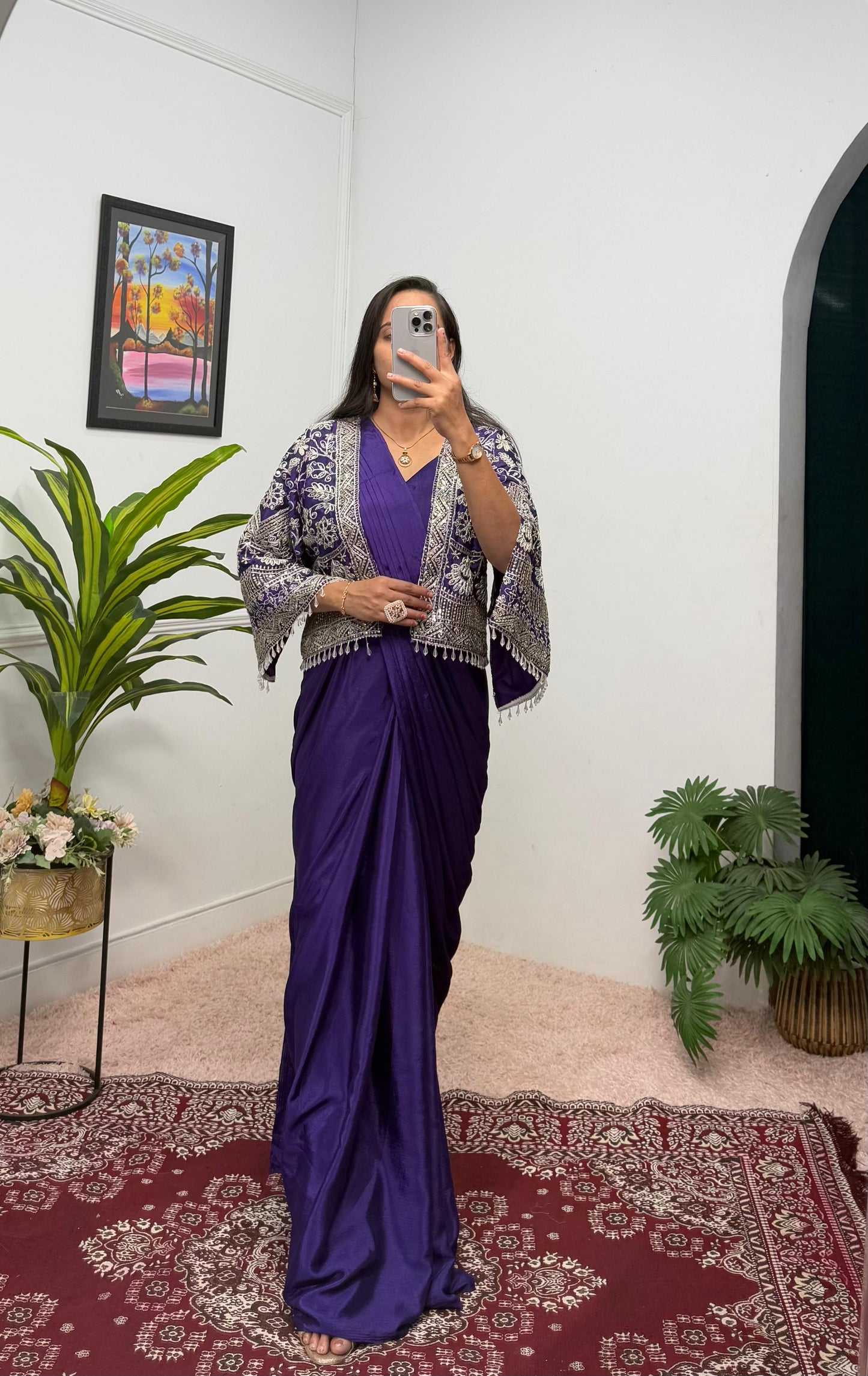 Indowestern Designer wedding partywear saree with stitched blouse and koti