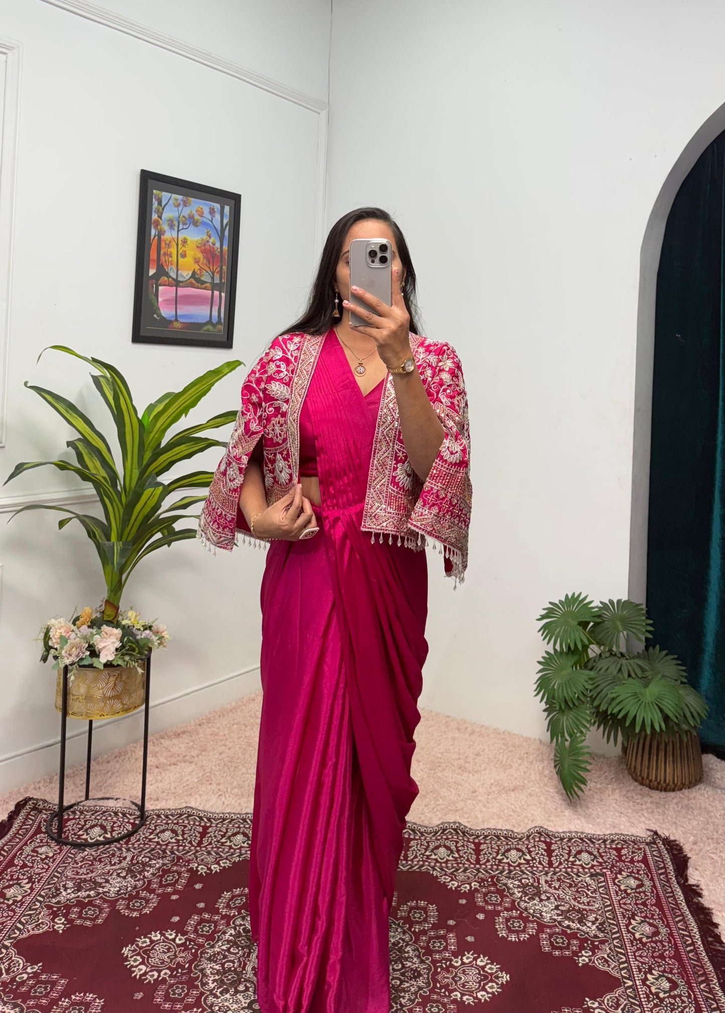 Indowestern Designer wedding partywear saree with stitched blouse and koti