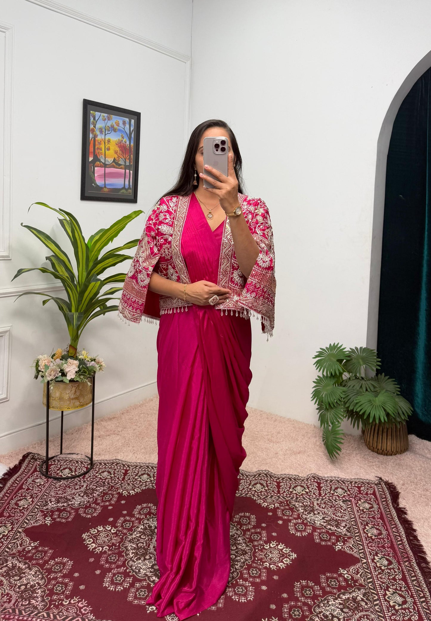Indowestern Designer wedding partywear saree with stitched blouse and koti