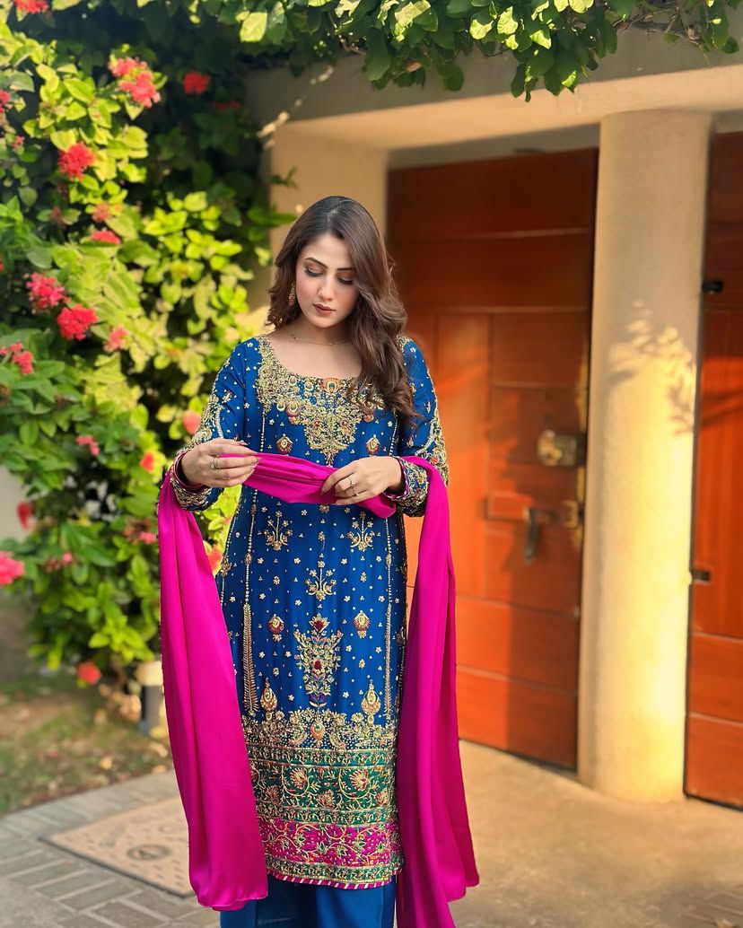 Blue wedding wear stitched readymade salwar kameez suit set dress
