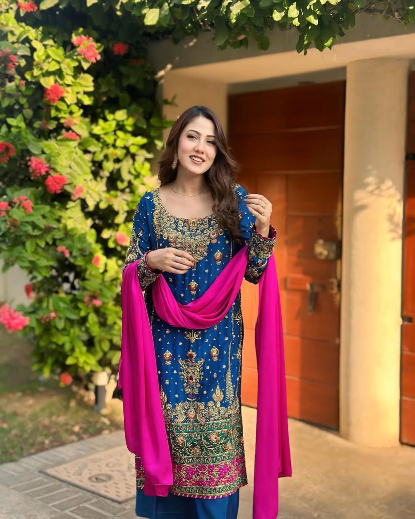 Blue wedding wear stitched readymade salwar kameez suit set dress