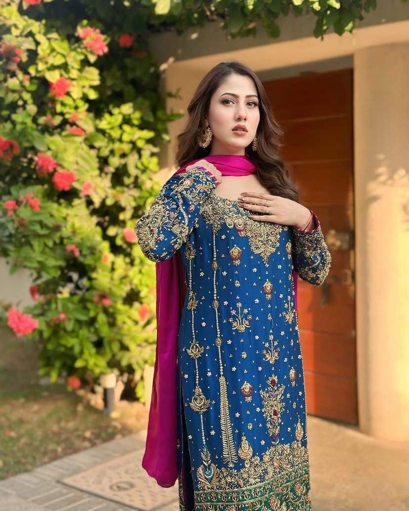 Blue wedding wear stitched readymade salwar kameez suit set dress