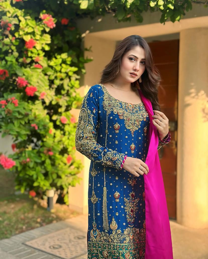 Blue wedding wear stitched readymade salwar kameez suit set dress