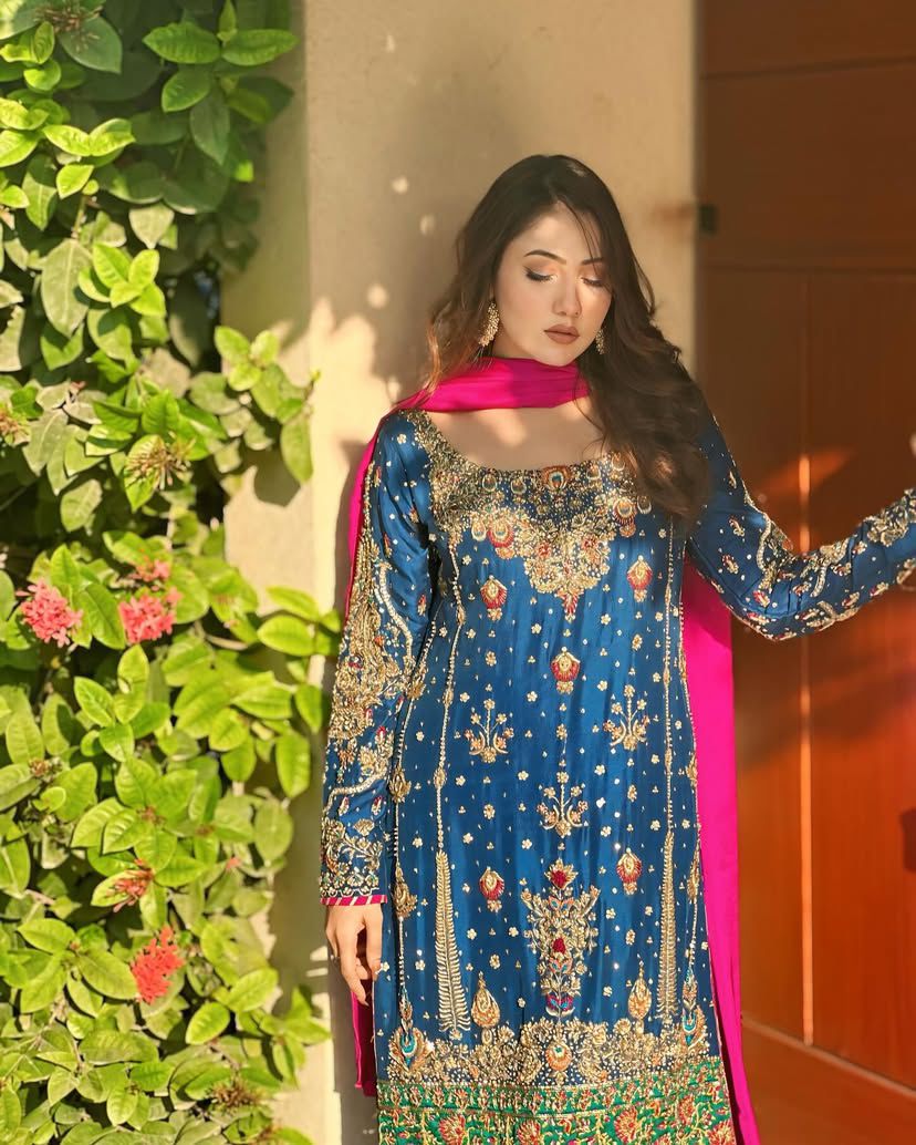 Blue wedding wear stitched readymade salwar kameez suit set dress
