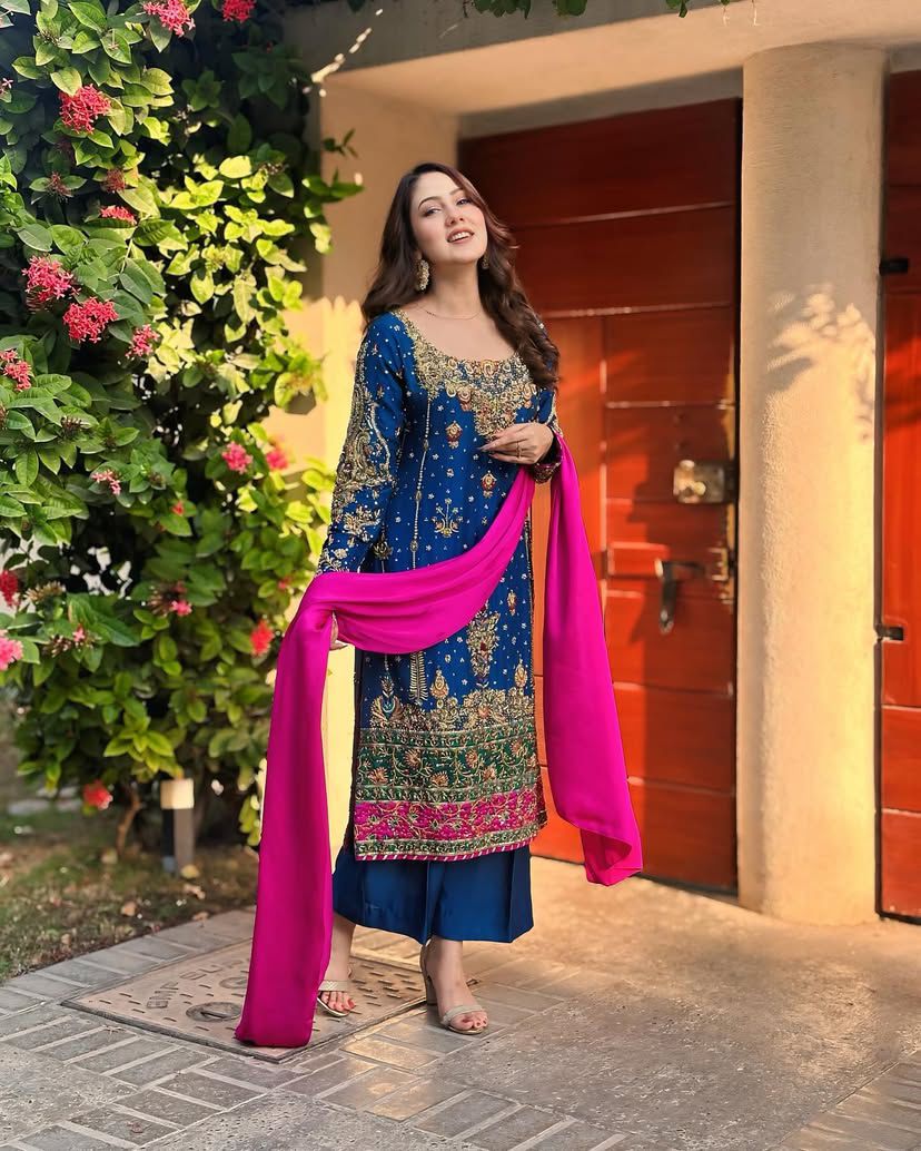 Blue wedding wear stitched readymade salwar kameez suit set dress