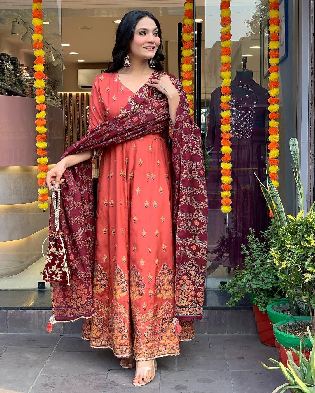 Wedding wear anarkali Full Flair gown set Readymade