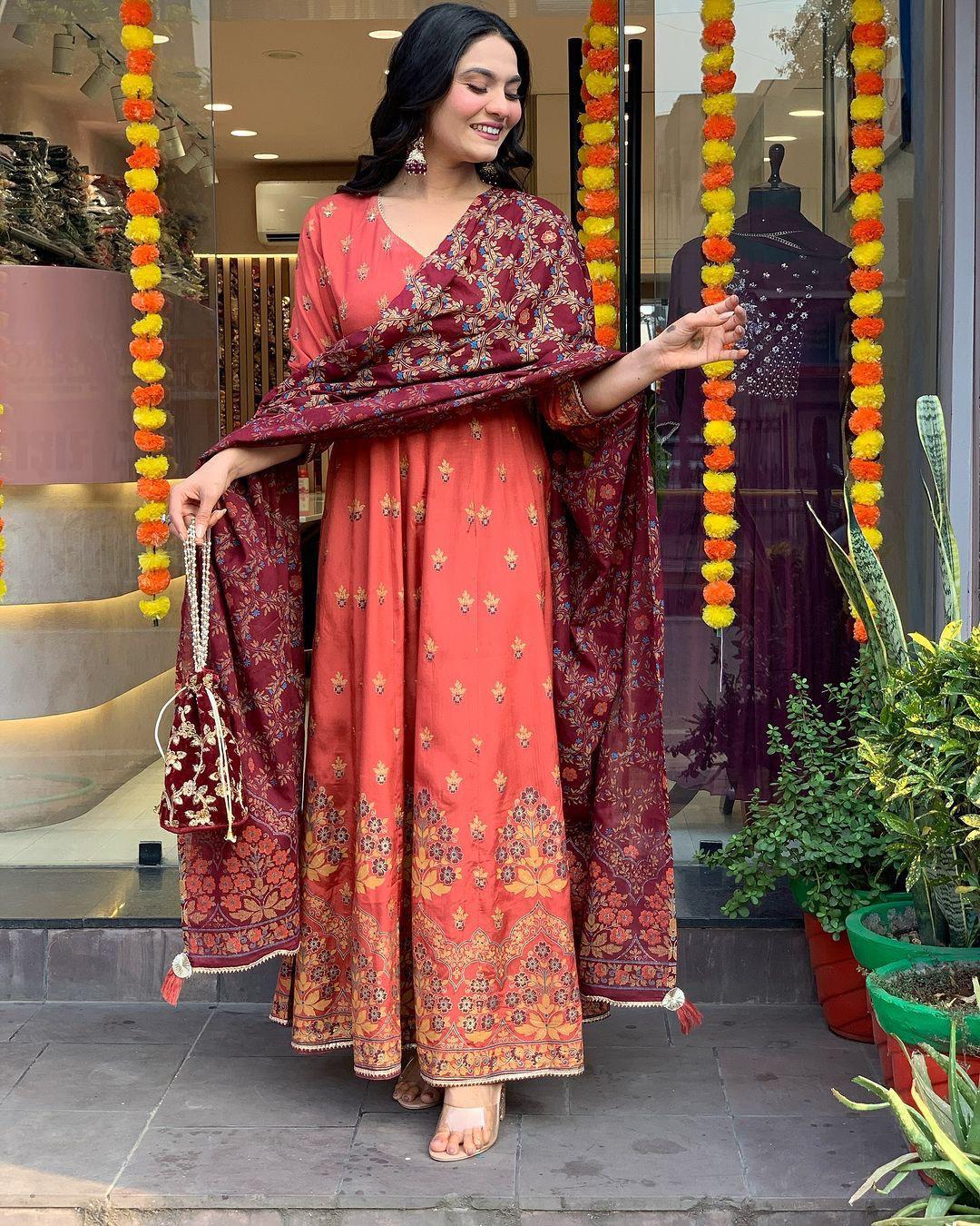 Wedding wear anarkali Full Flair gown set Readymade