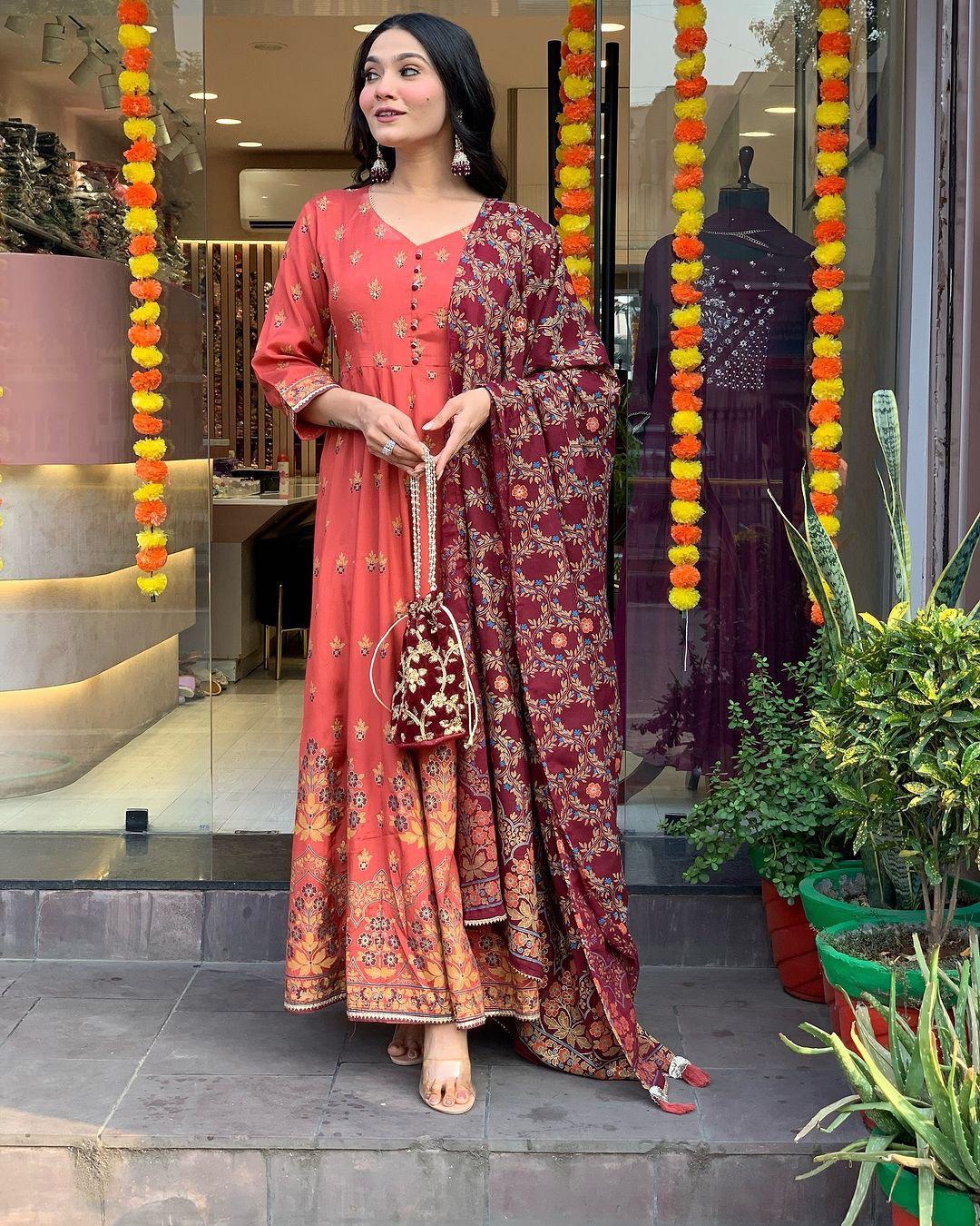 Wedding wear anarkali Full Flair gown set Readymade
