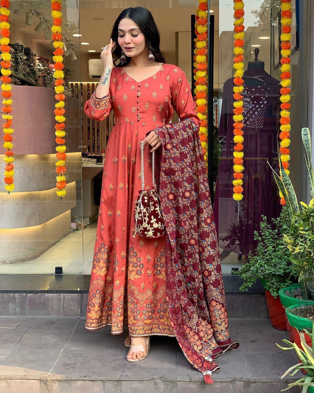 Wedding wear anarkali Full Flair gown set Readymade
