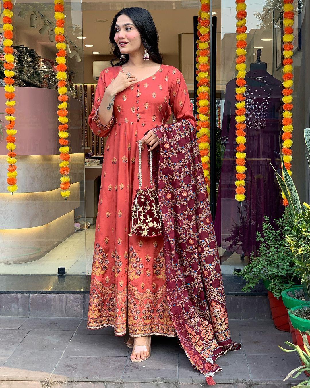Wedding wear anarkali Full Flair gown set Readymade