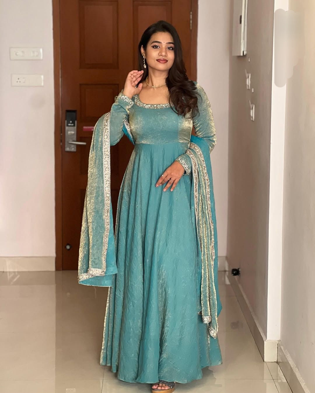 Silk anarkali Full Flair Festival wedding wear gown Indian dress