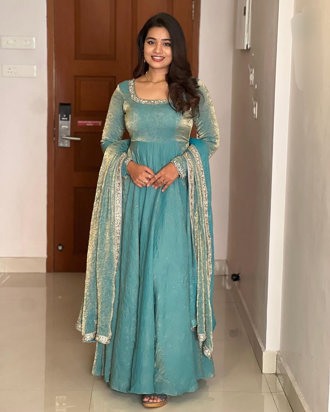 Silk anarkali Full Flair Festival wedding wear gown Indian dress