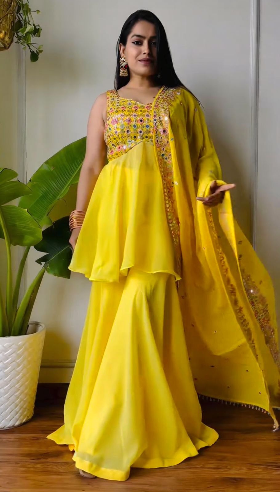 Wedding haldi special Palazzo Suit Set Indian Salwar kameez dress