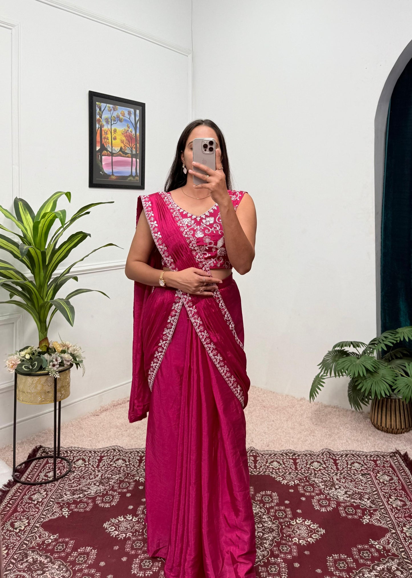 Indowestern pre draped wedding wear Readymade Indian saree with stitched blouse
