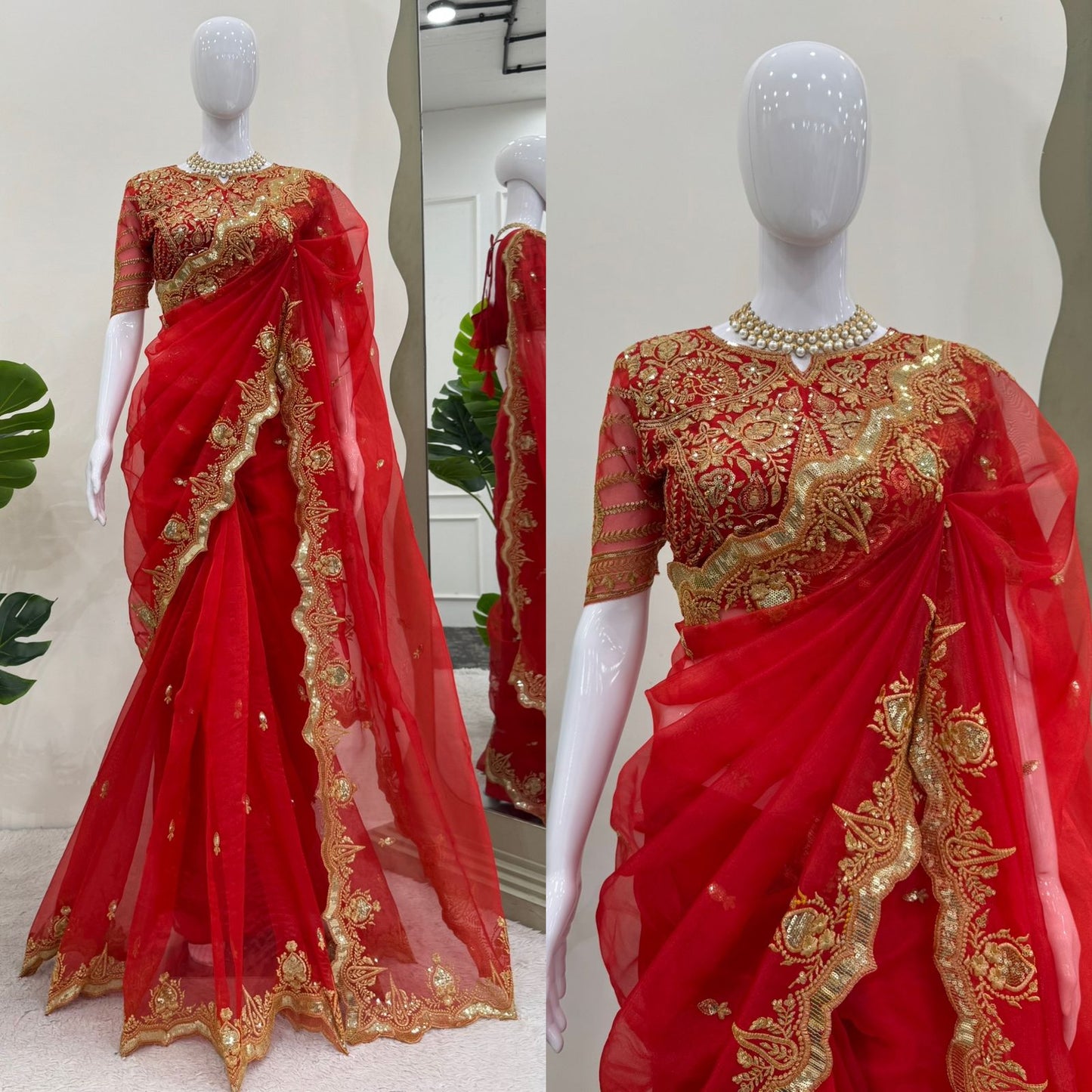 Ready To Wear Wedding Saree with stitched blouse Indian Festival Saree