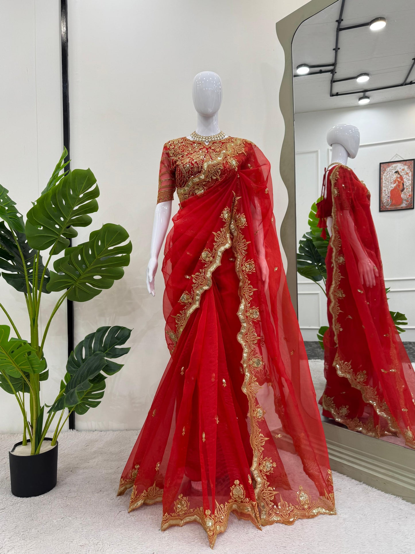 Ready To Wear Wedding Saree with stitched blouse Indian Festival Saree