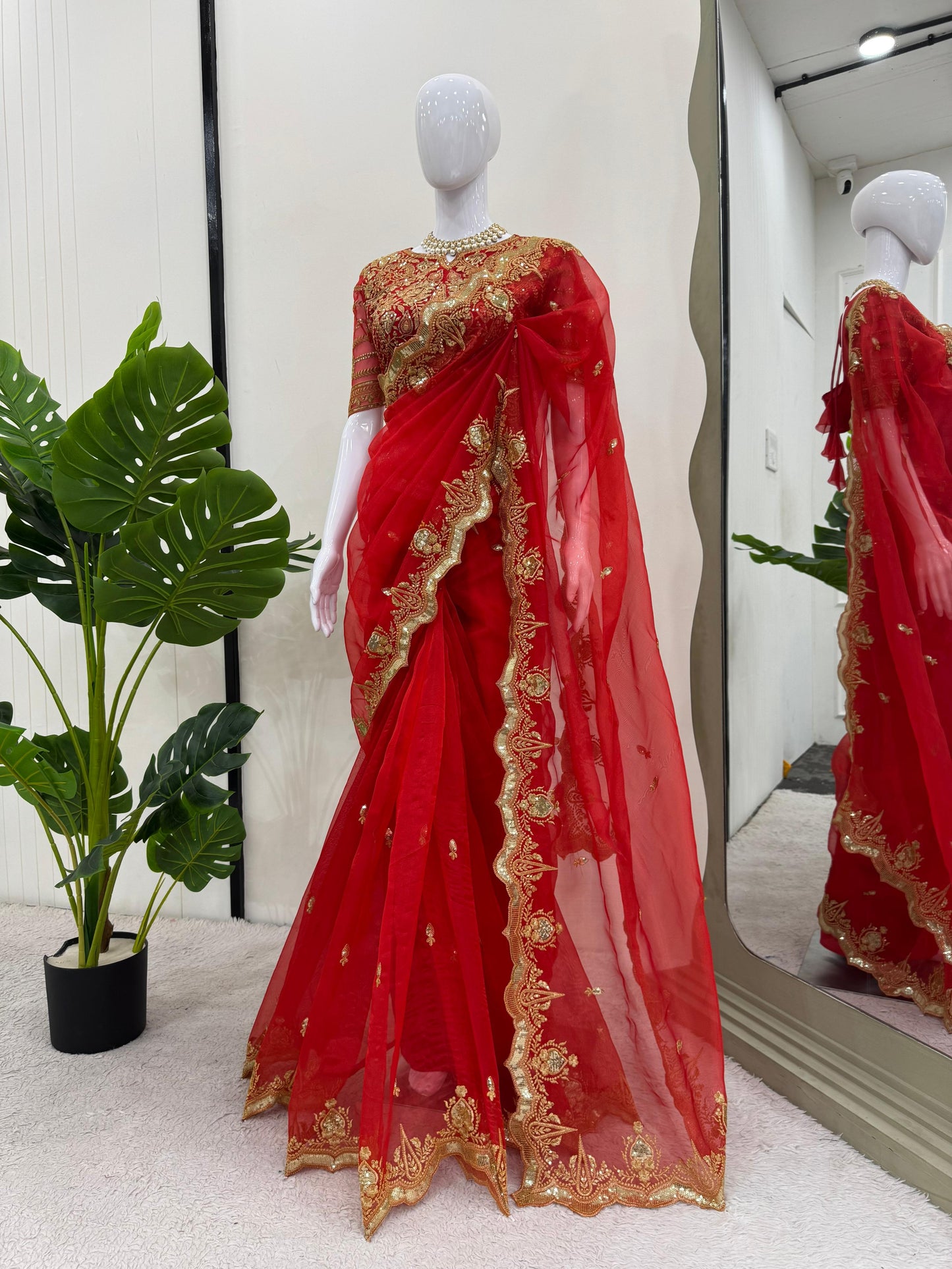 Ready To Wear Wedding Saree with stitched blouse Indian Festival Saree