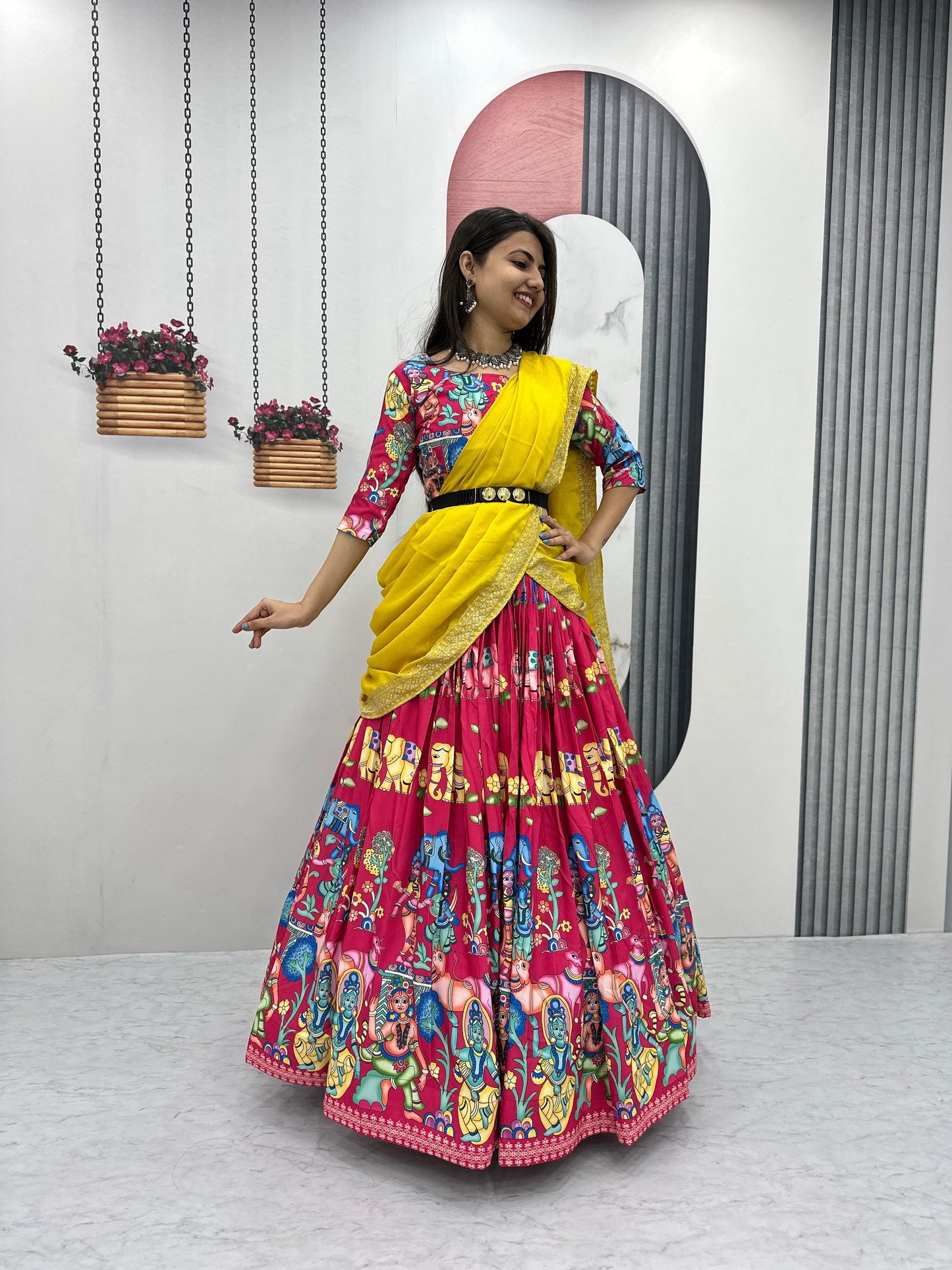 Kalamkari Lehenga Choli With Dupatta Readymade Wedding Festival Designer lehenga