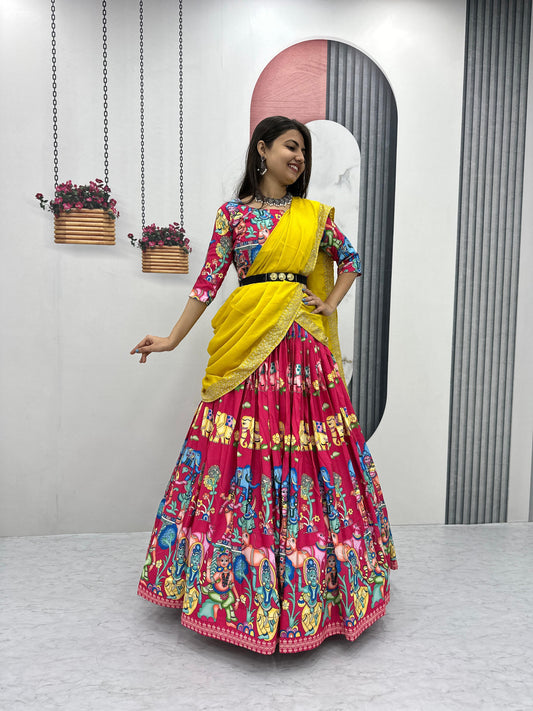 Kalamkari Lehenga Choli With Dupatta Readymade Wedding Festival Designer lehenga