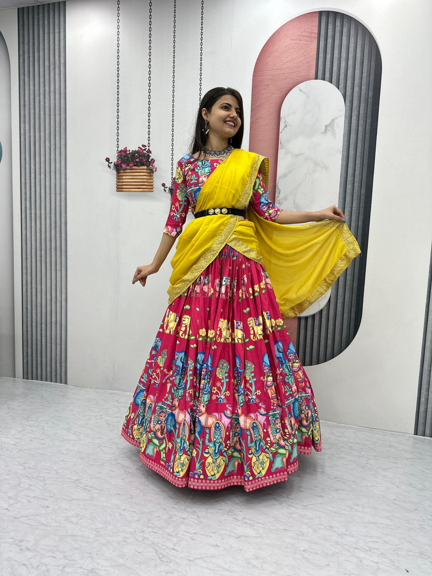 Kalamkari Lehenga Choli With Dupatta Readymade Wedding Festival Designer lehenga