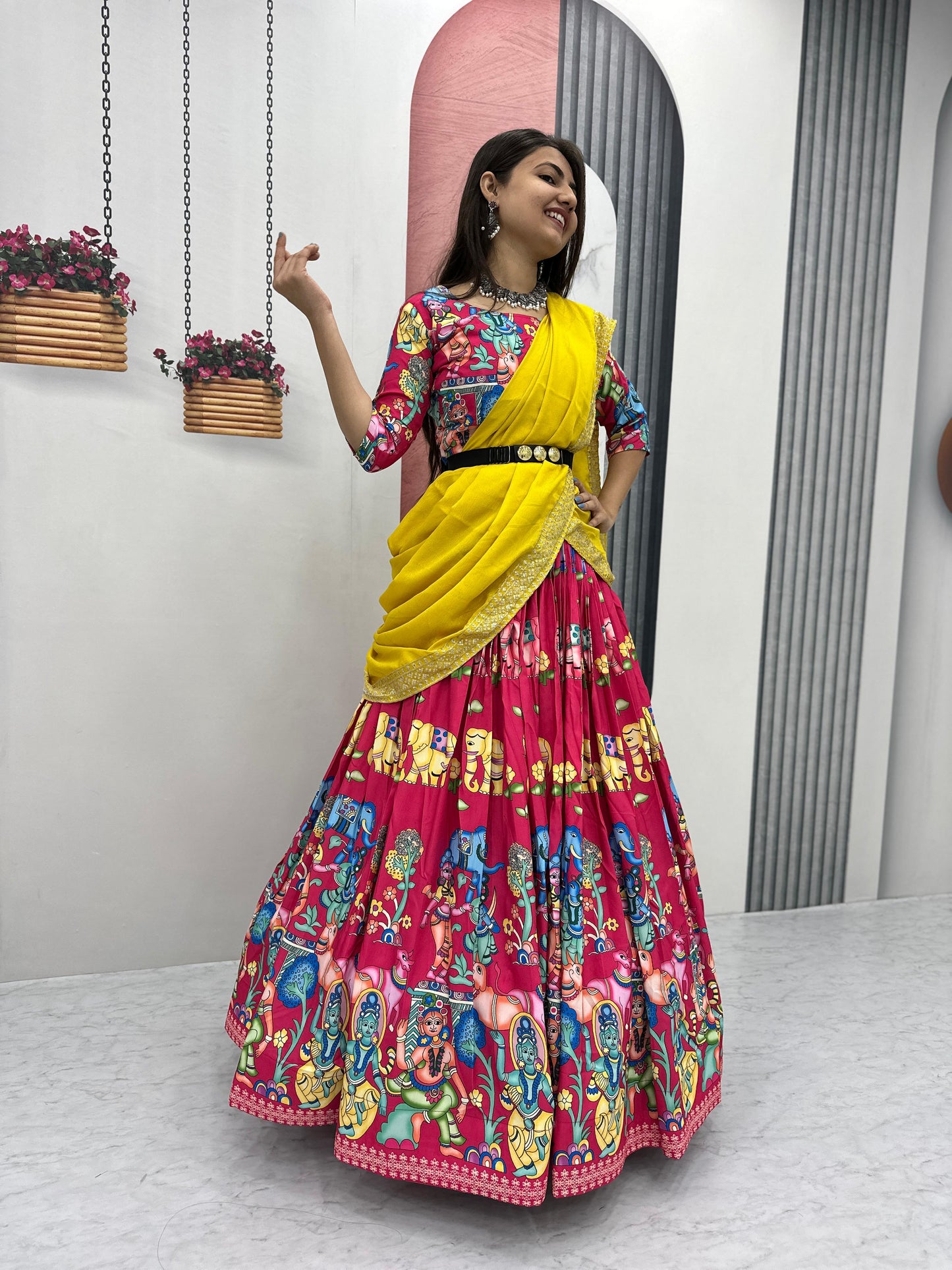 Kalamkari Lehenga Choli With Dupatta Readymade Wedding Festival Designer lehenga