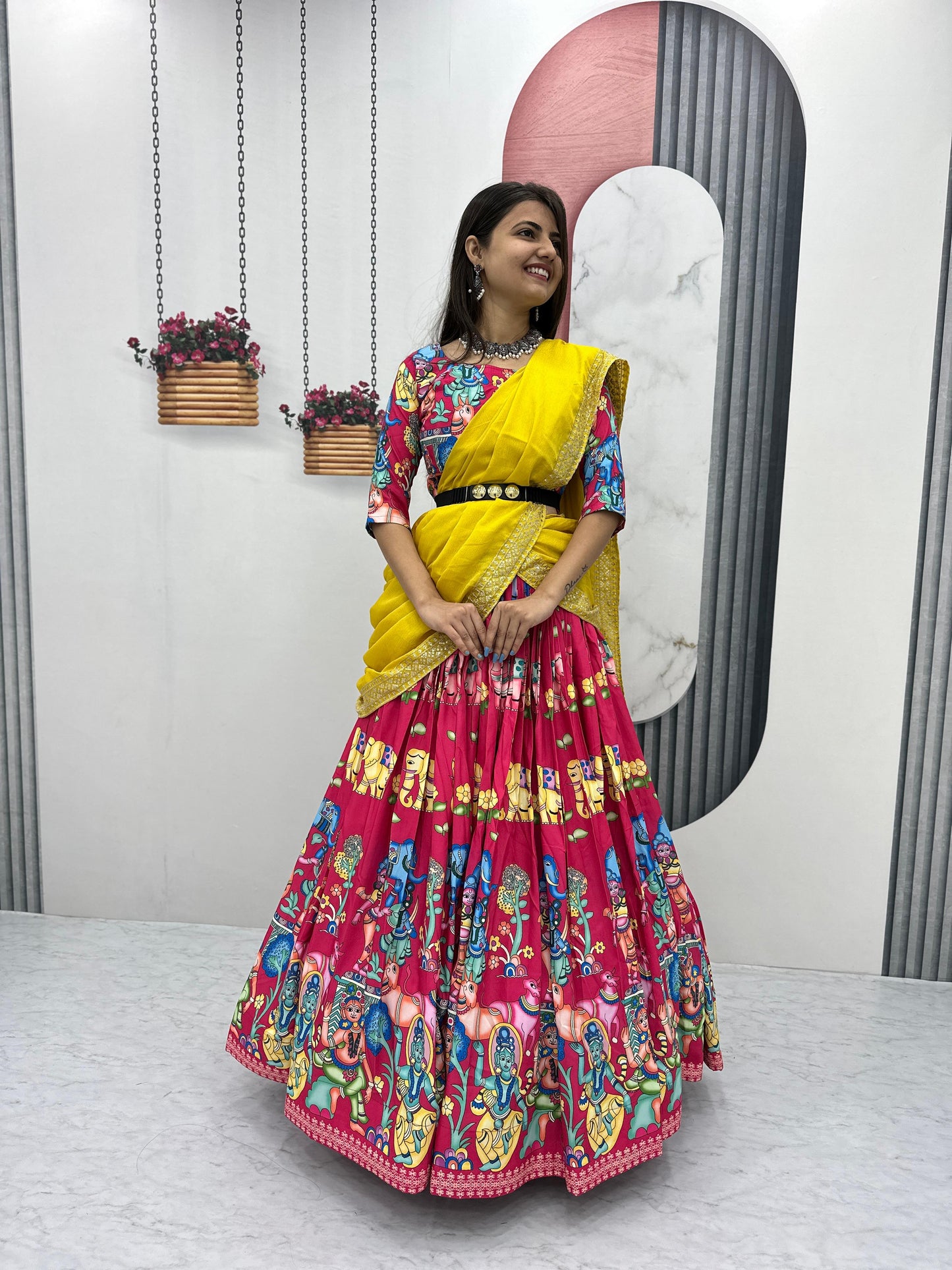 Kalamkari Lehenga Choli With Dupatta Readymade Wedding Festival Designer lehenga