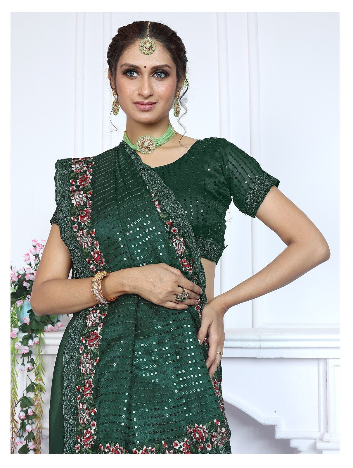 Designer wedding Festival Saree with stitched blouse Readymade partywear saree