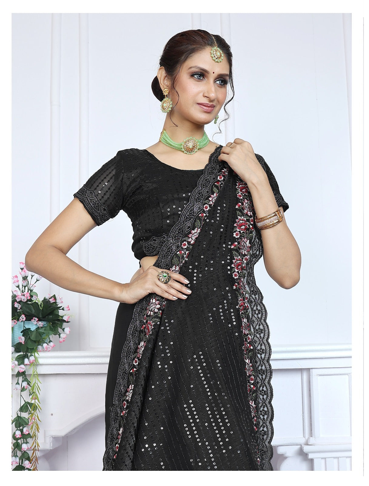 Designer wedding Festival Saree with stitched blouse Readymade partywear saree