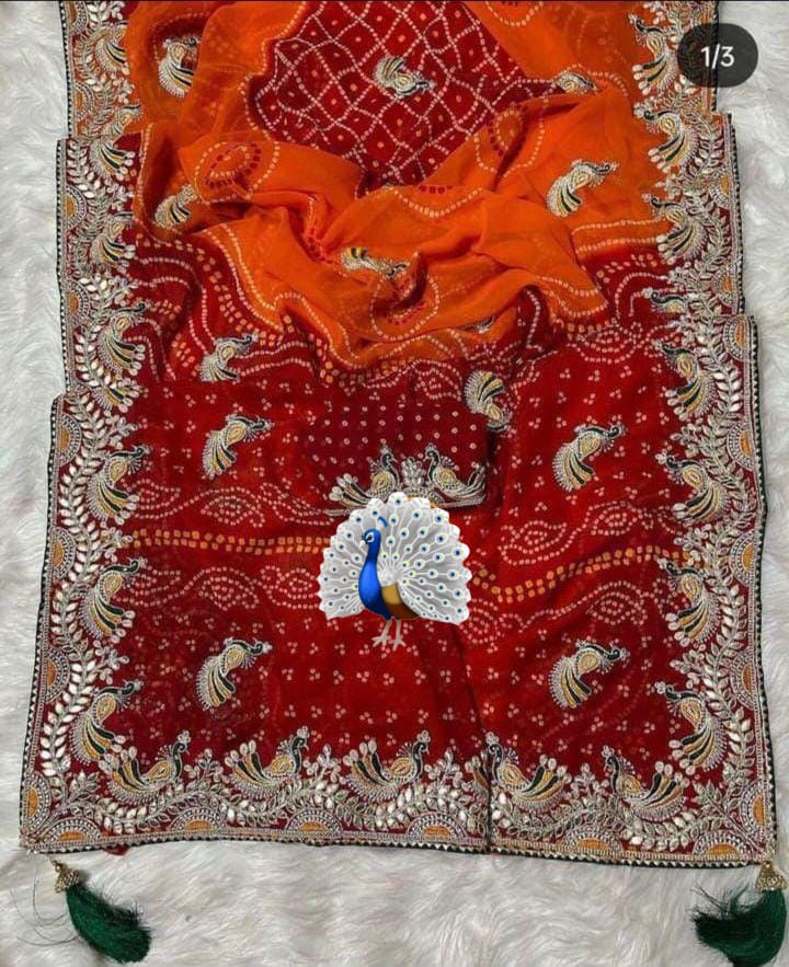 Heavy premium bandhej wedding wear indian Designer Readymade saree