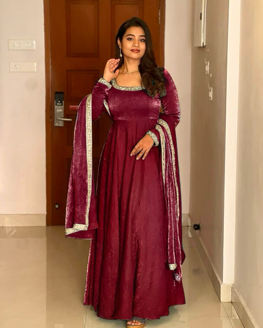 Silk anarkali Full Flair Festival wedding wear gown Indian dress