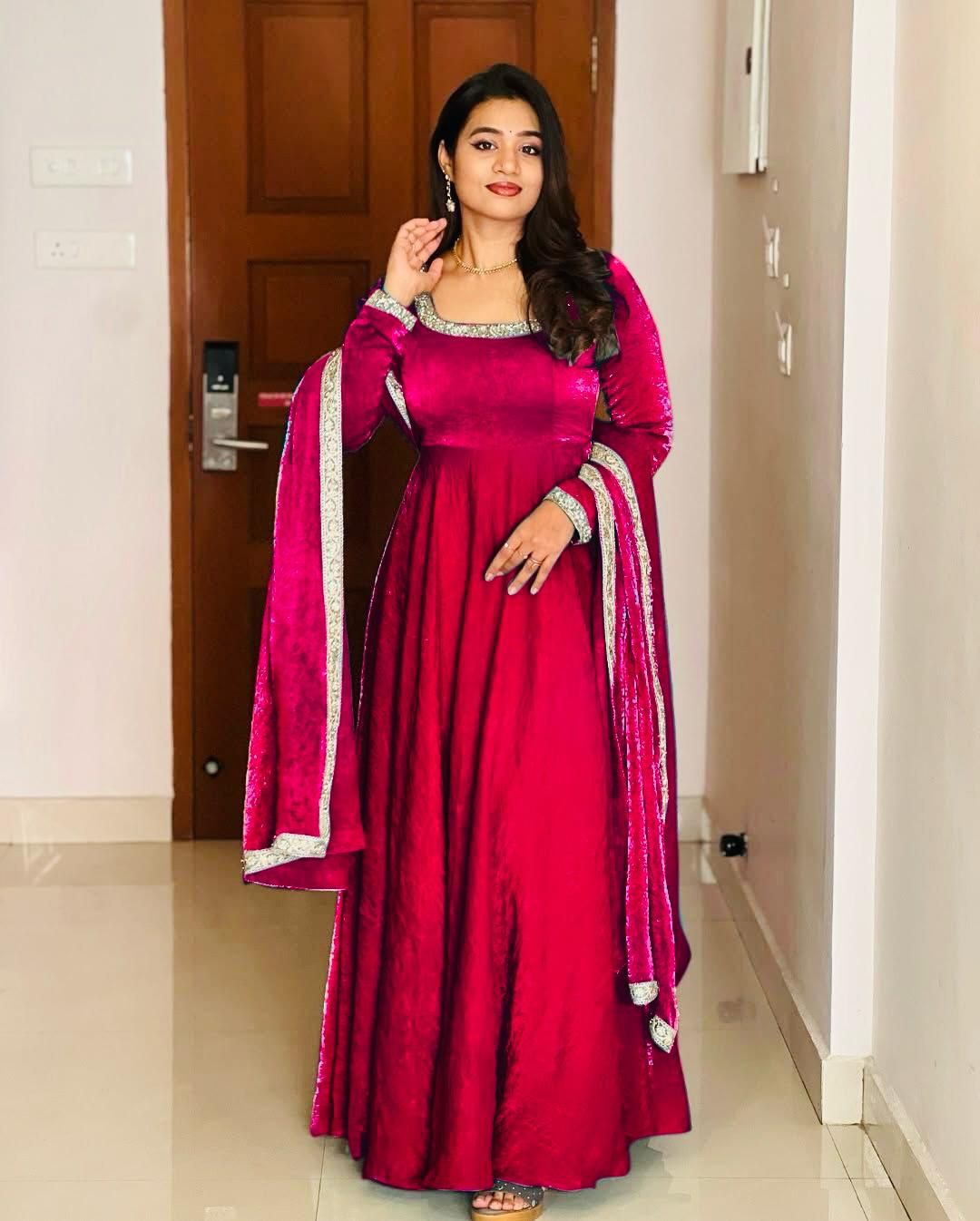 Silk anarkali Full Flair Festival wedding wear gown Indian dress