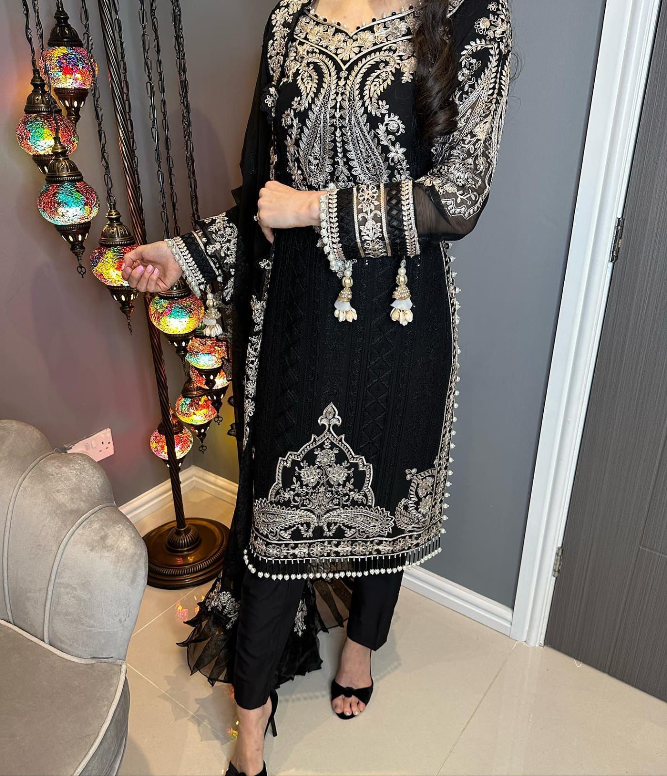 Black Ready To Wear Pakistani Salwar Kameez for EID