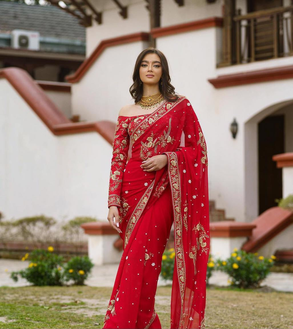 Red Wedding wear premium Ready to wear indian saree