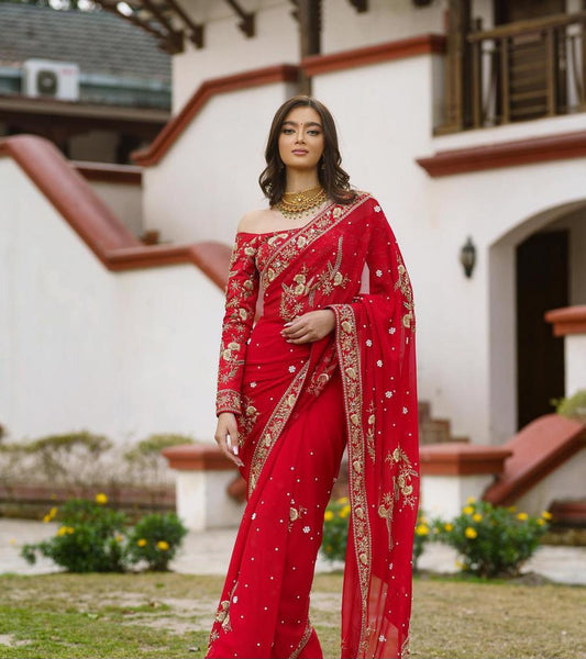 Red Wedding wear premium Ready to wear indian saree